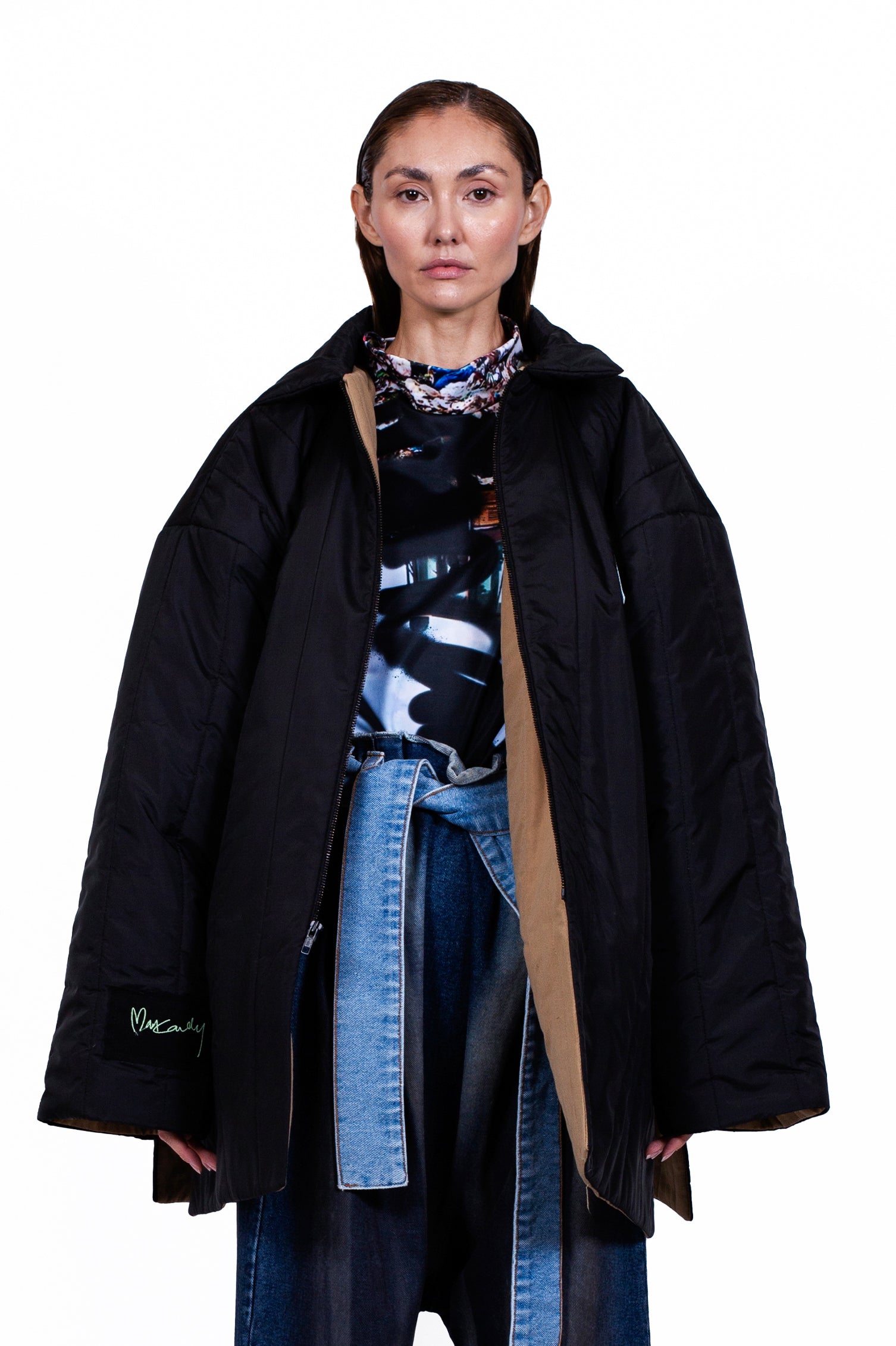 Black Quilted Oversize Coat