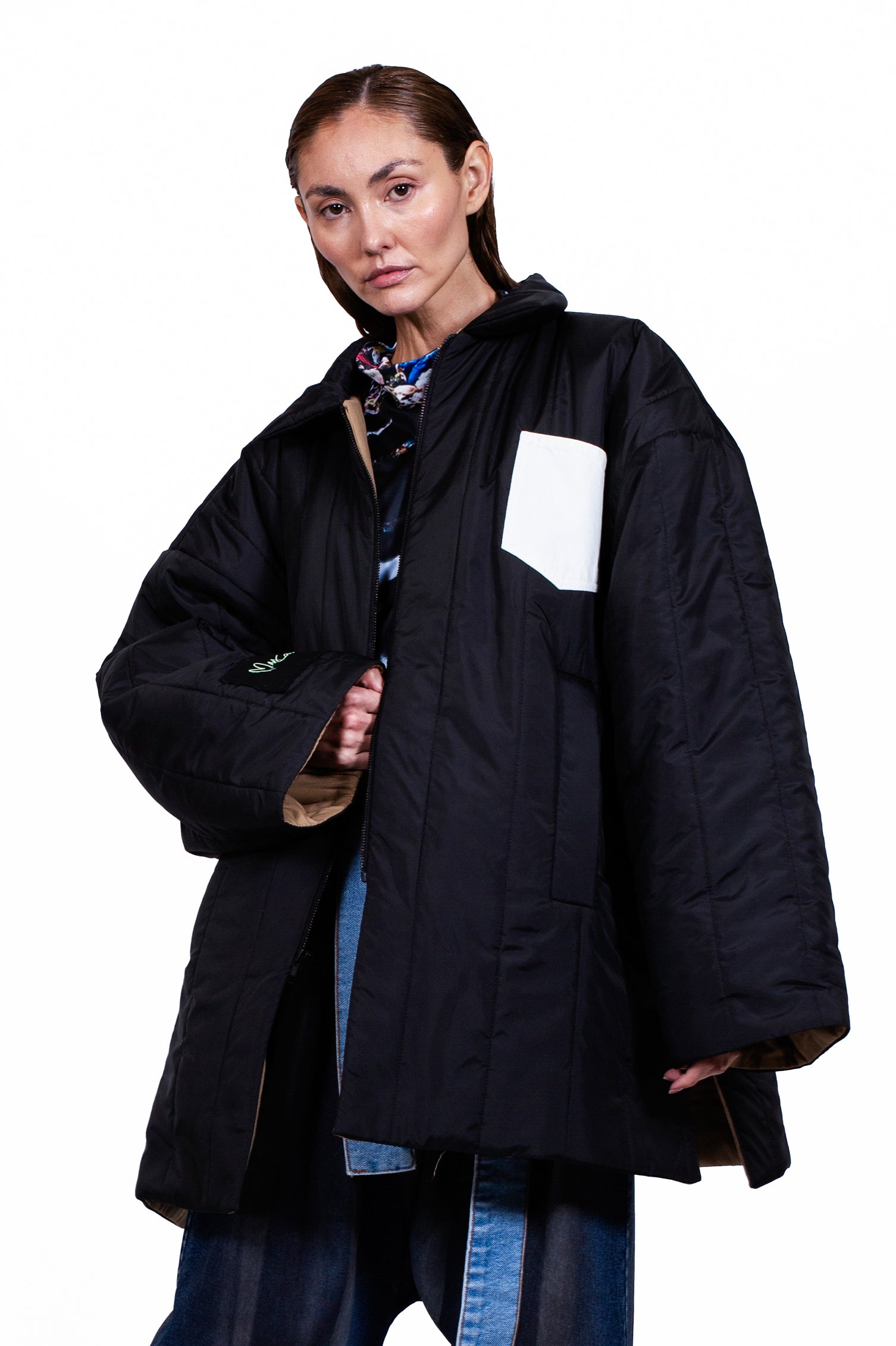 Black Quilted Oversize Coat