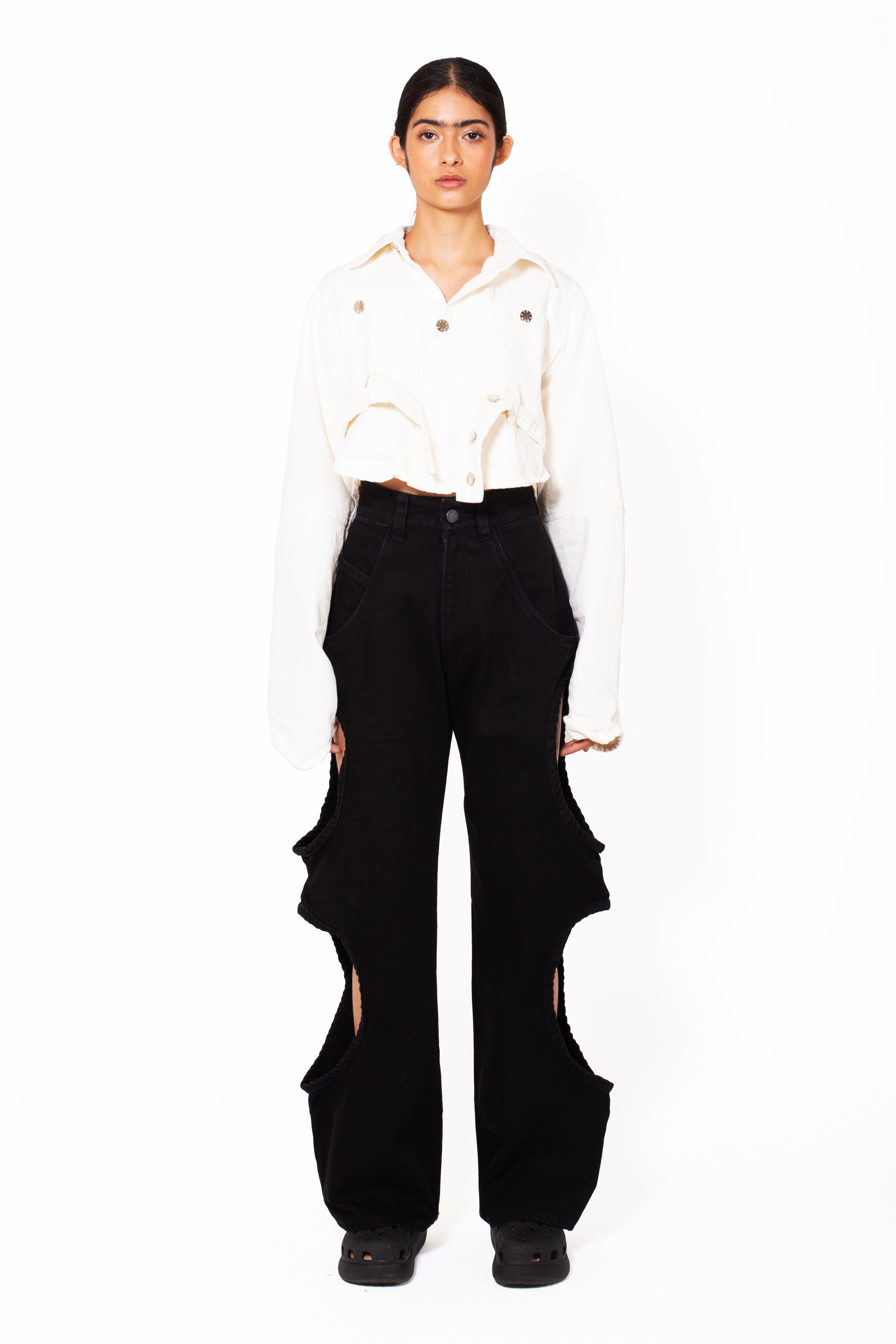 MANCANDY Bite Jeans® Black in cotton denim featuring signature side cut-outs and a flared leg silhouette.