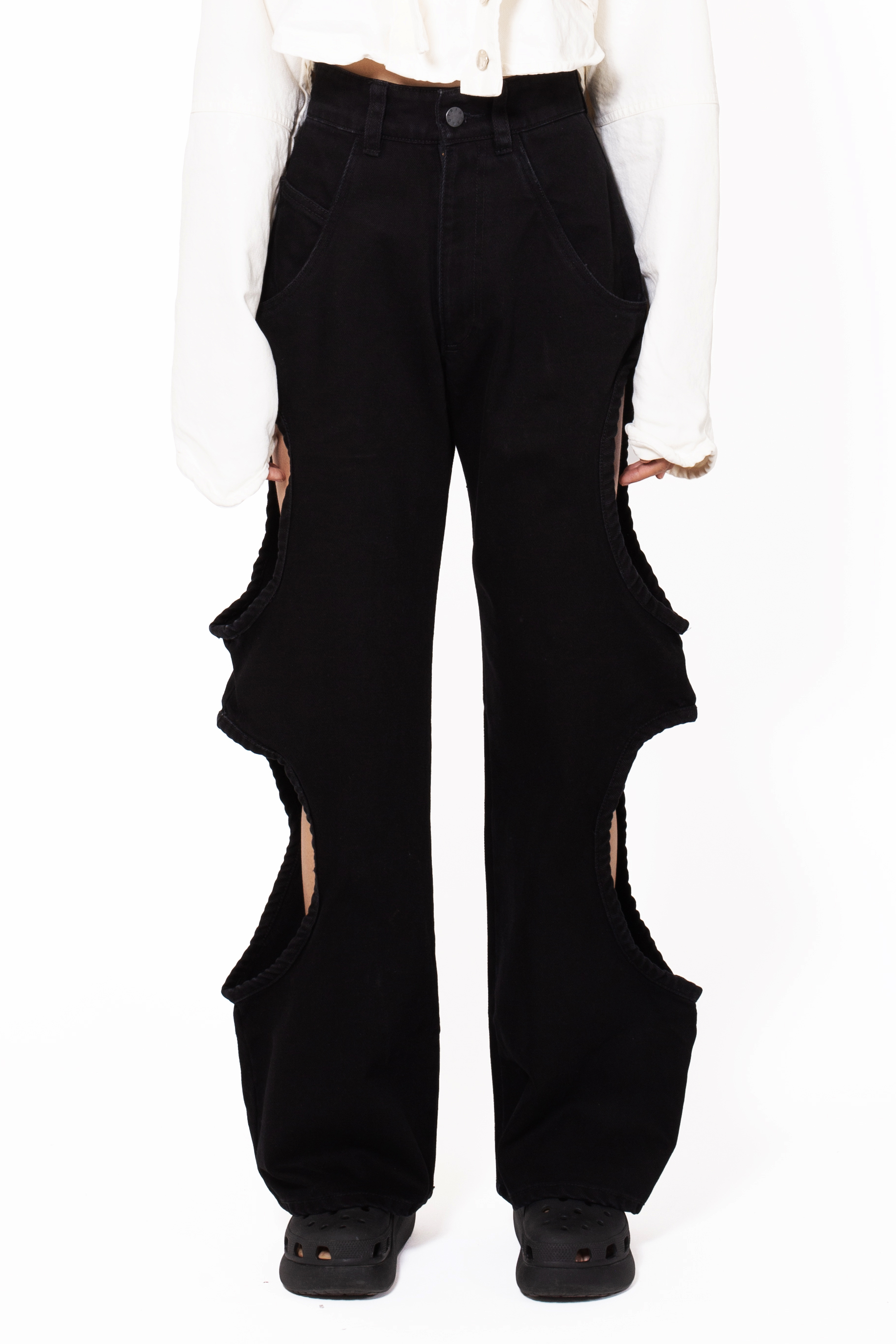 MANCANDY Bite Jeans® Black in cotton denim featuring signature side cut-outs and a flared leg silhouette.