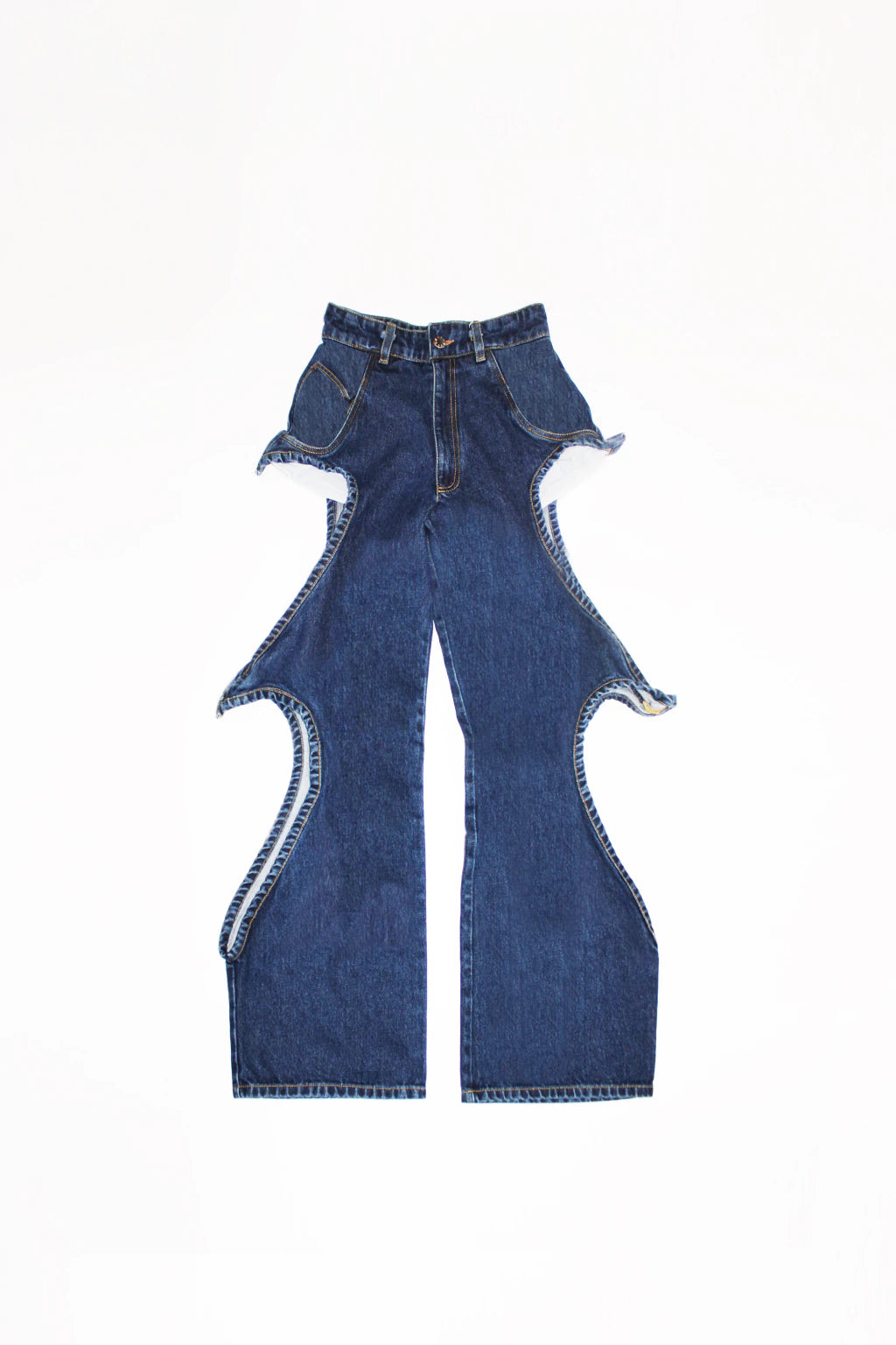 Bite Jeans® Heart in structured cotton denim with heart-shaped cut-outs and contrasting underlayer.