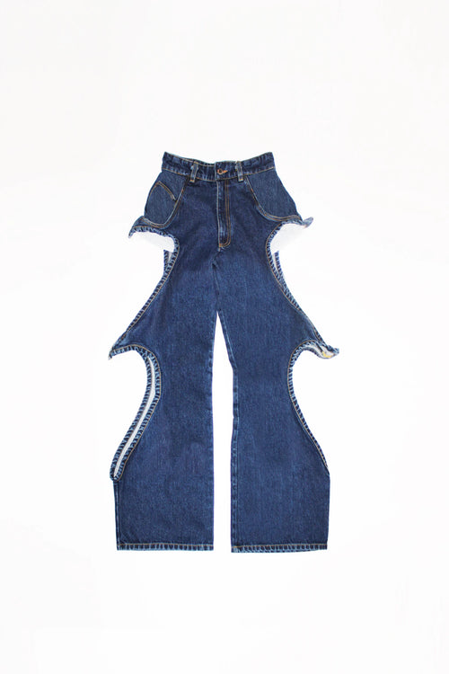 Bite Jeans® Heart in structured cotton denim with heart-shaped cut-outs and contrasting underlayer.