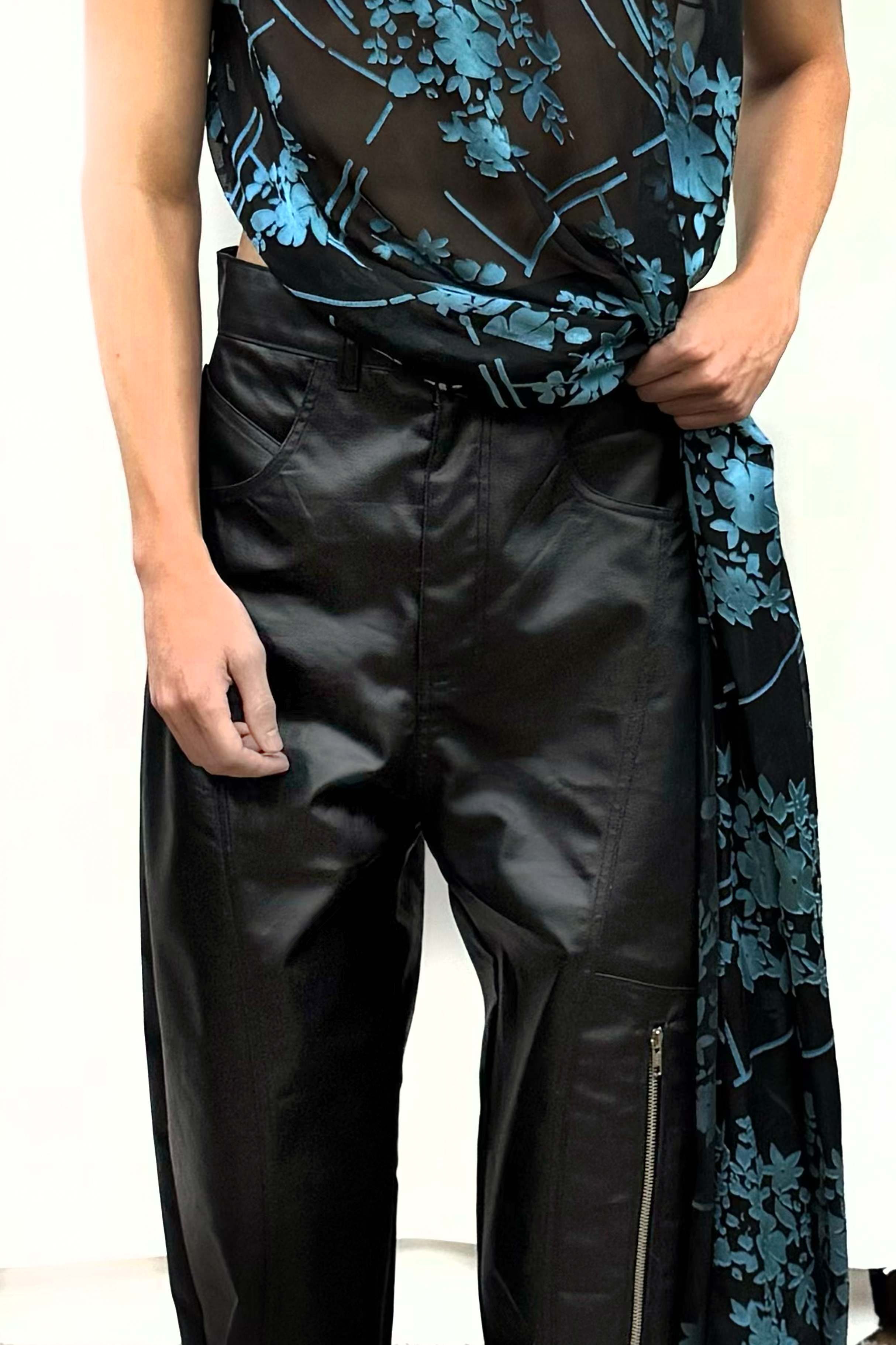 Coated Biker Baggy Jeans