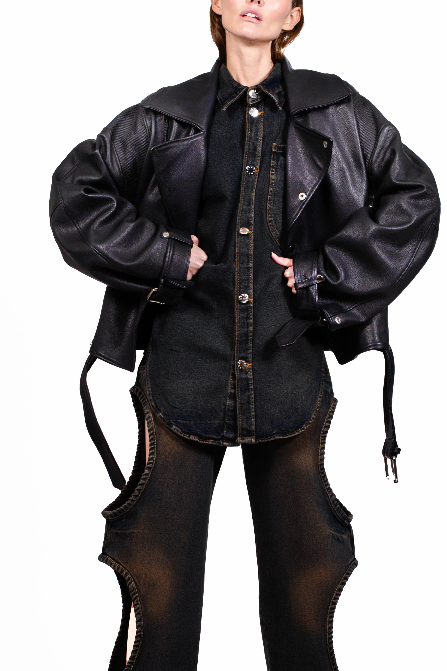 Rodeo Leather Jacket | Oversized Grained Leather Jacket by MANCANDY