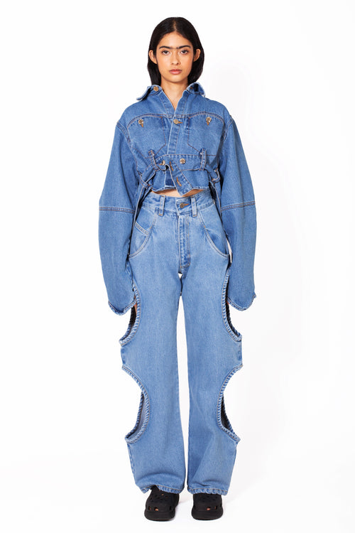 MANCANDY Bite Jeans® Classic, the original signature denim silhouette featuring side cut-outs and a flared leg.