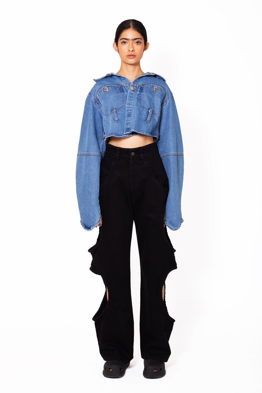 MANCANDY Bite Jeans® Black in cotton denim featuring signature side cut-outs and a flared leg silhouette.