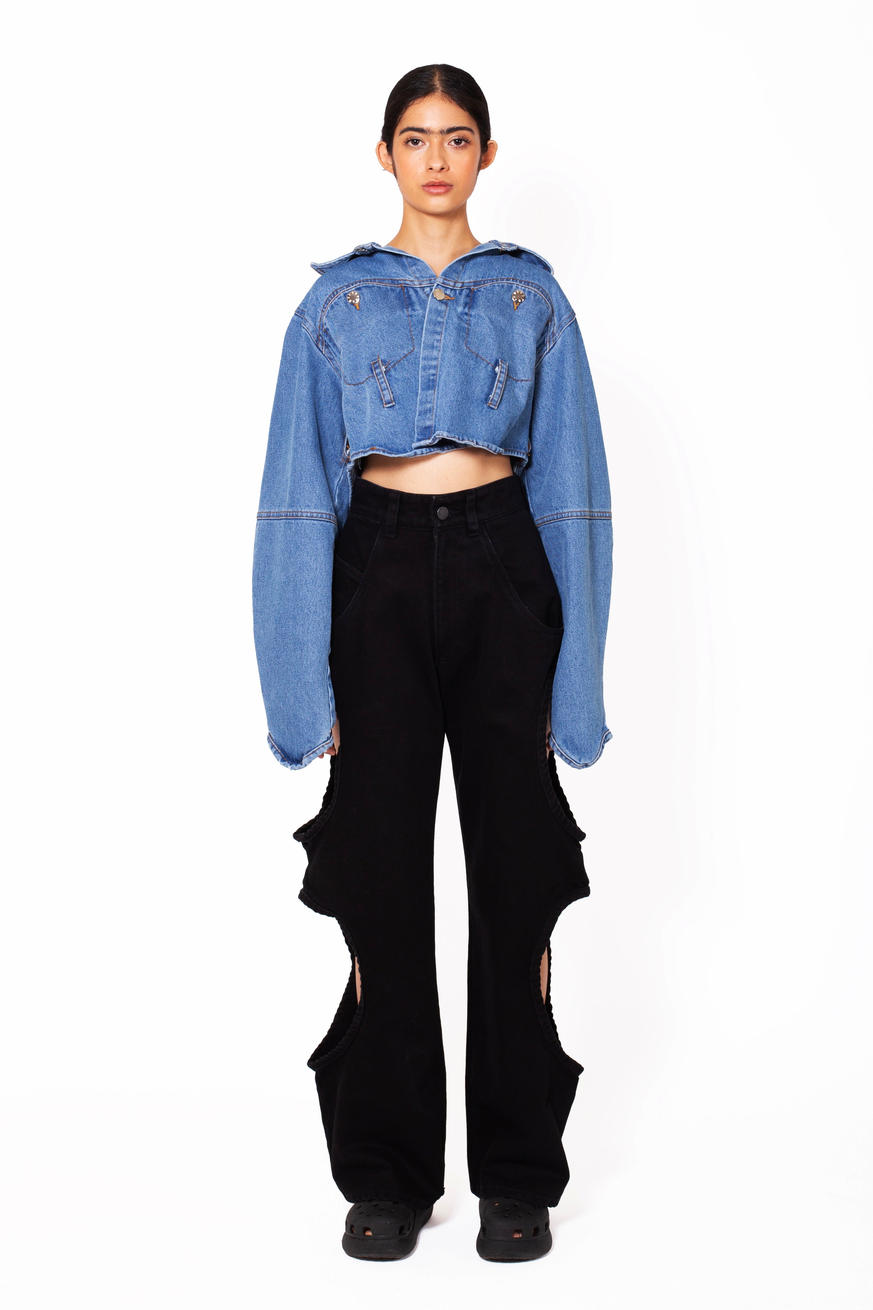 MANCANDY Bite Jeans® Black in cotton denim featuring signature side cut-outs and a flared leg silhouette.
