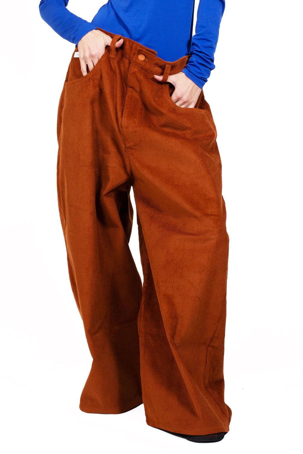 MANCANDY Corduroy Wide Pants in heavyweight mocha corduroy featuring an exaggerated wide-leg silhouette and five-pocket construction.