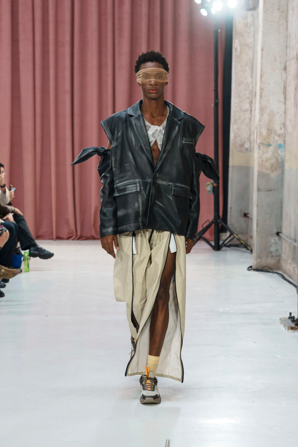 MANCANDY Tied Leather Blazer in hand-finished leather with tie sleeve details