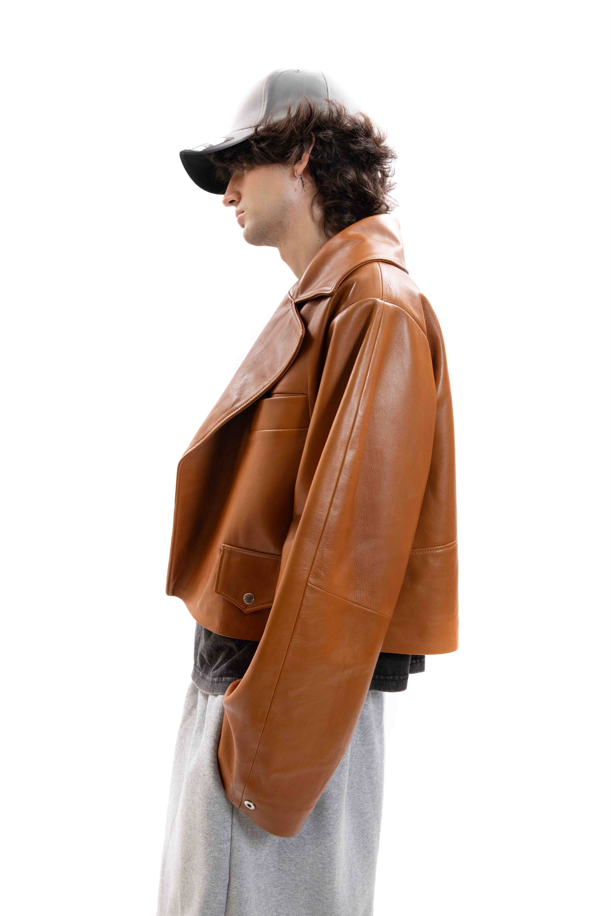 Caramel Wide Leather Jacket