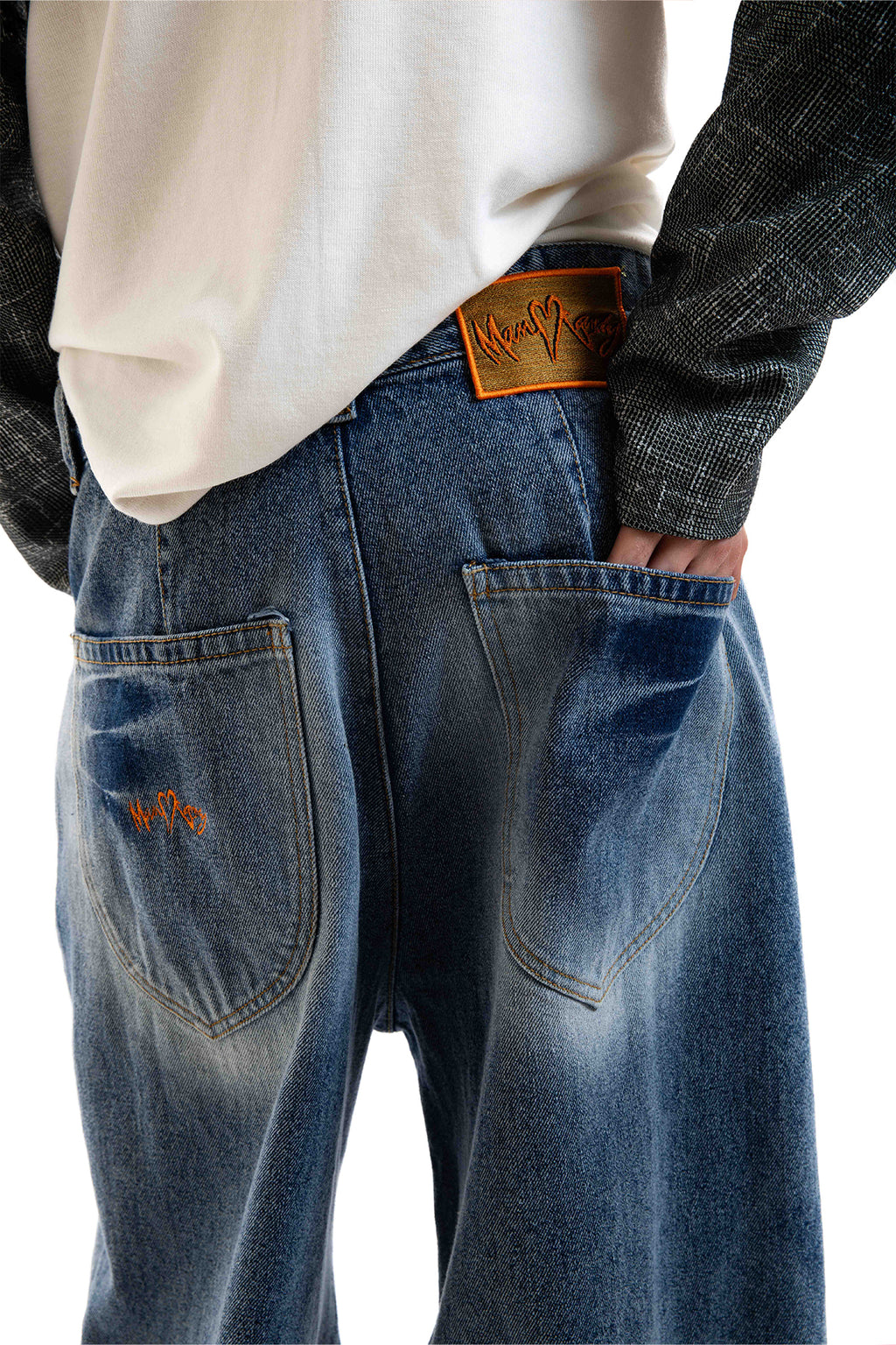 Orange Heart Embroidered Jeans