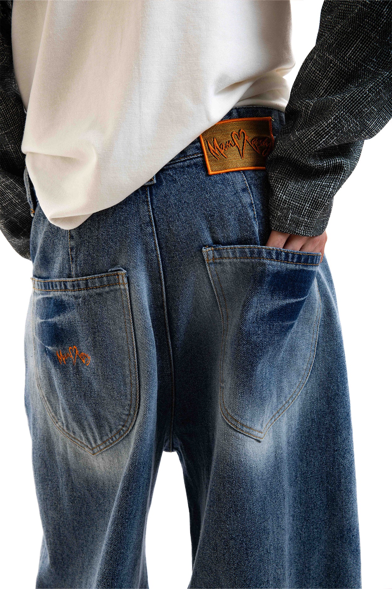 Orange Heart Embroidered Jeans