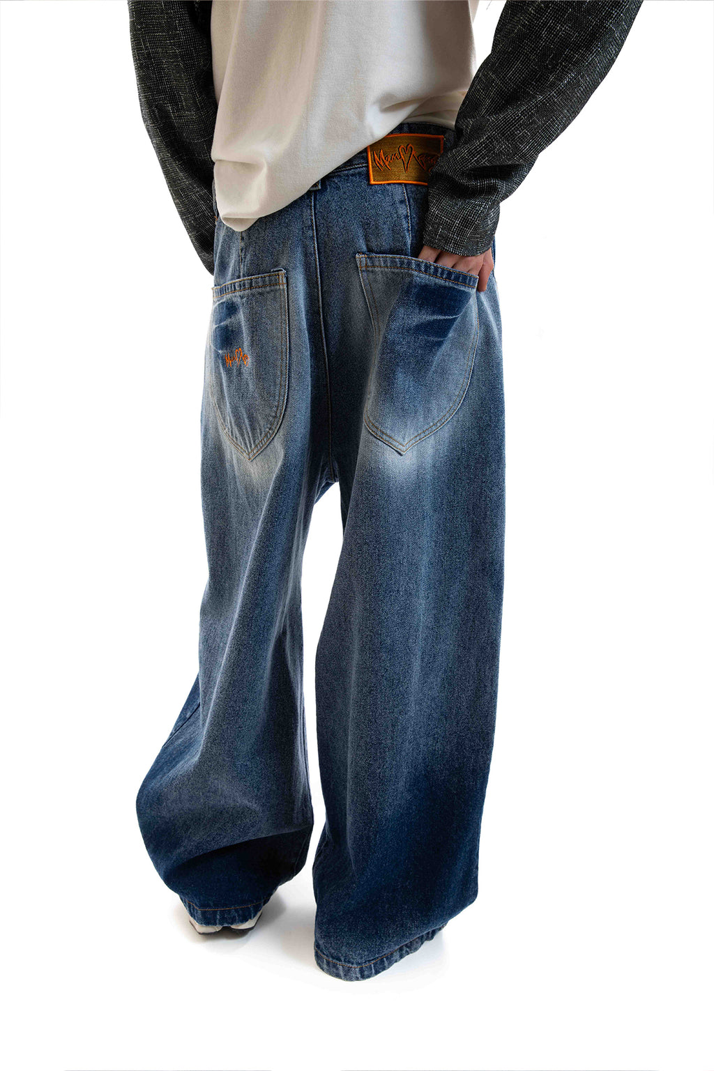 Orange Heart Embroidered Jeans