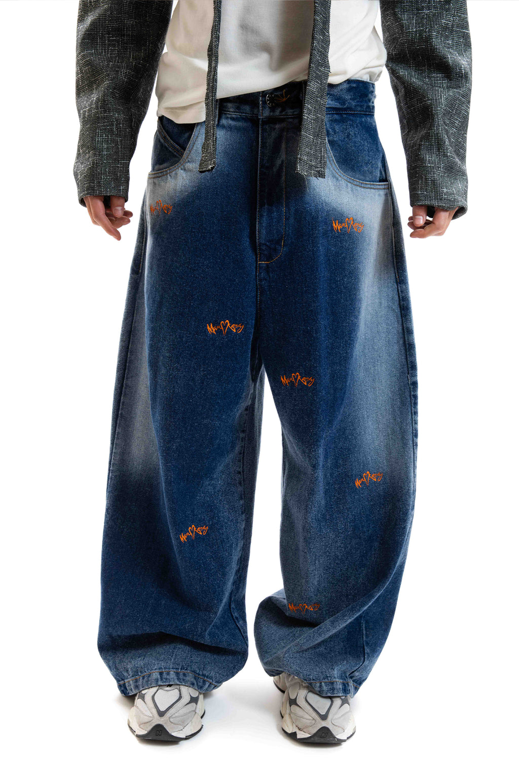 Orange Heart Embroidered Jeans